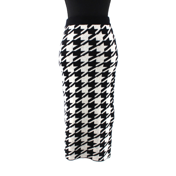 Anine Bing Large Houndstooth Print Grey Black Knit Straight Skirt XS NEW Midi - Picture 2 of 8